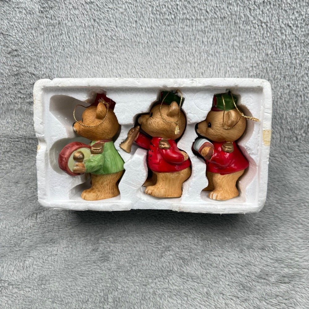 Vintage Homco Marching Band Bear Figurines Set 3 Christmas Ornaments 1980s 5553
